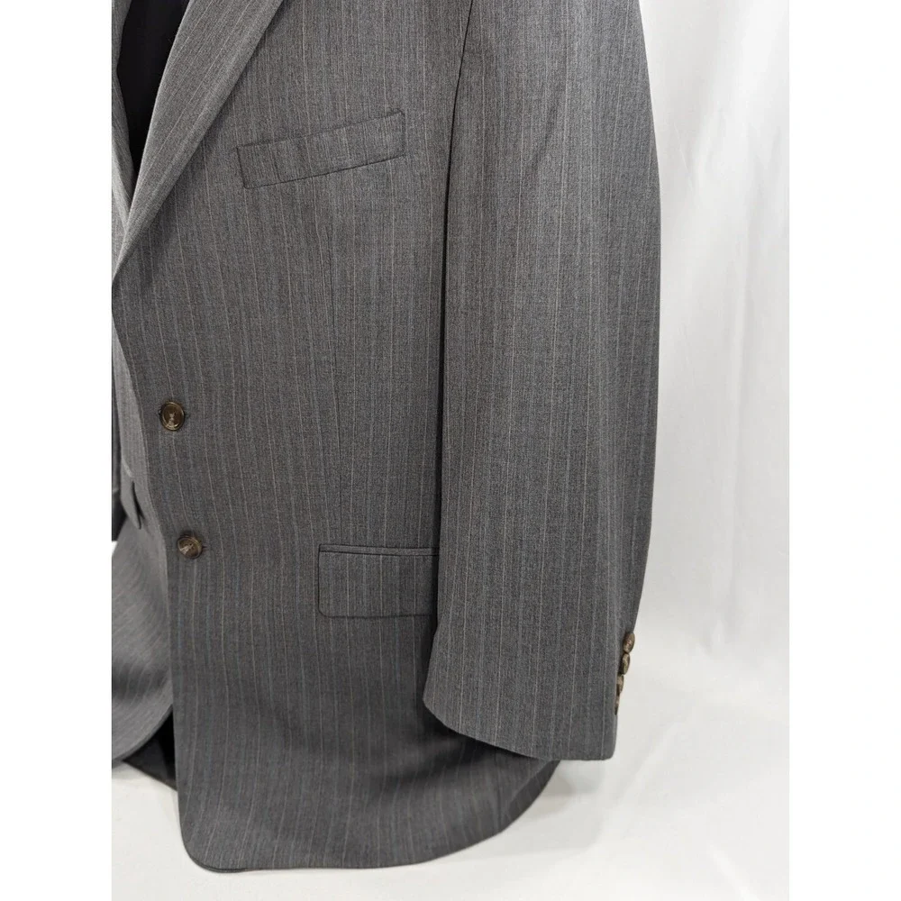 Chaps Ralph Lauren Blazer Suit Jacket Wool Cashmere Gray Pinstripe 44R Big Wide‎